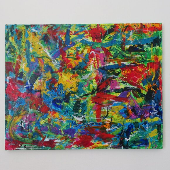 Original Acrylic Painting on Canvas 16" x 20" Signed 2021 Abstract Art - Picture 1 of 2
